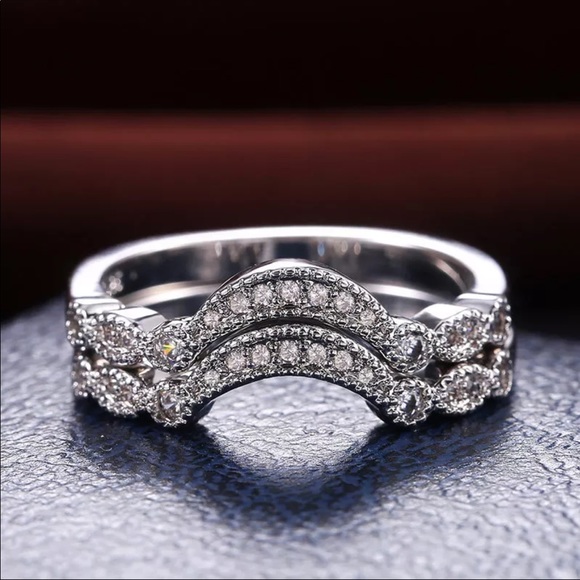 New 2PC Set 925 Silver Diamonds Ring - Picture 3 of 6
